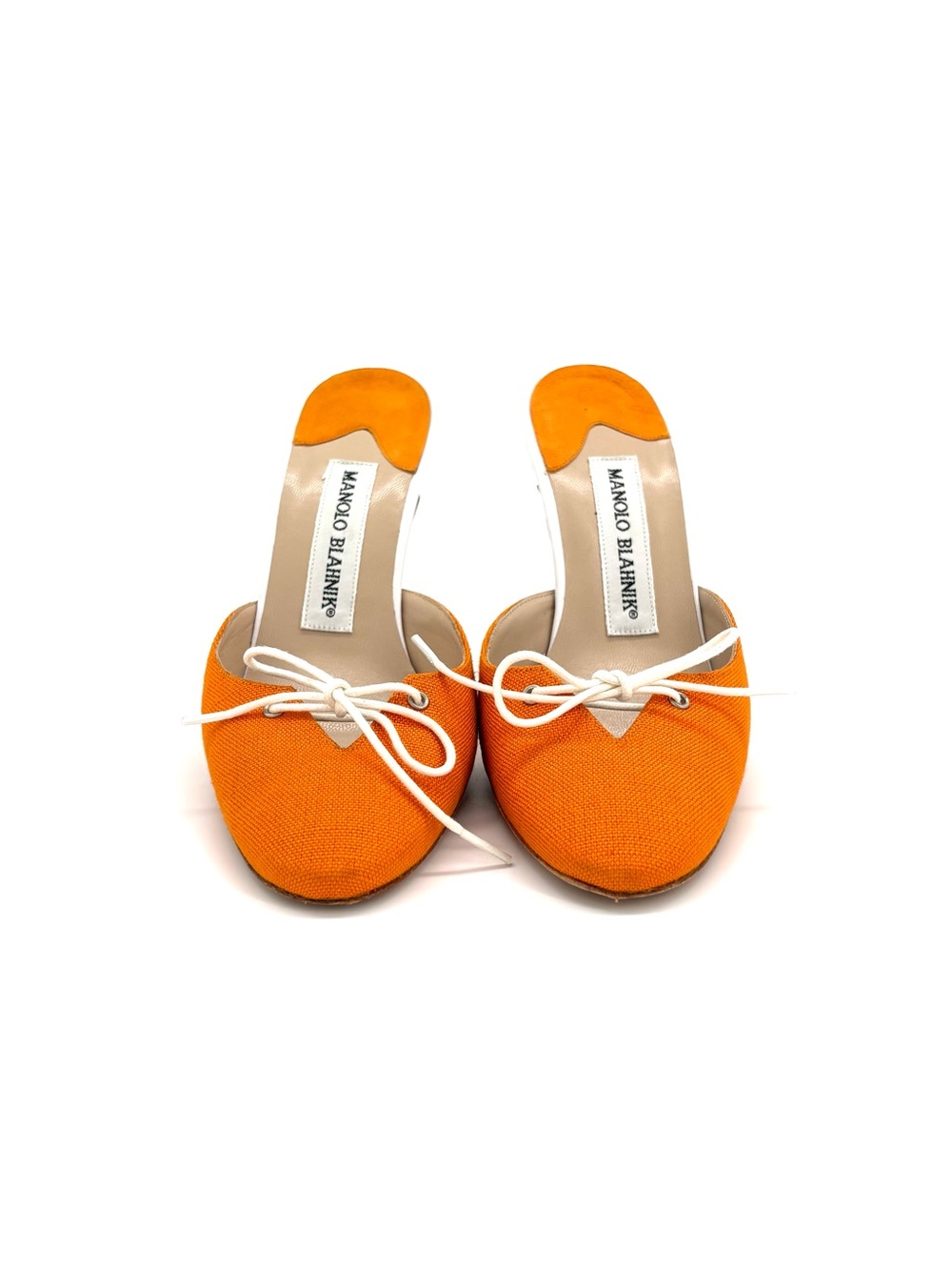 Vintage Manolo Blahnik Lace Up Bow Slip On Mules Pumps Sandals 36.5 - Picture 5 of 11